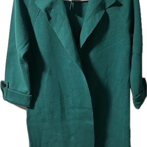 Women’s Teal Long Sweater - Classic Open Front